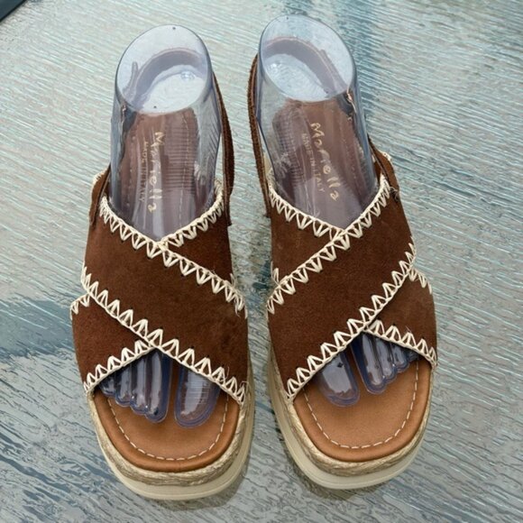 Mariella Women's Suede Cross Strap Stitching Platform Sandals - Picture 3 of 12